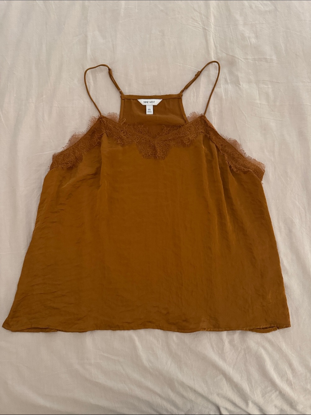 Nine West Burnt Orange Lace-Trim Satin Camisole